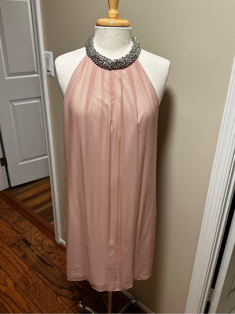 Diane Von Furstenberg Blush Pink Beaded Halter Mini Dress